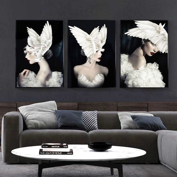 black white fashion woman pigeon wings hat abstract canvas poster print nordic style painting picture modern home decor
black white fashion woman pigeon wings hat abstract canvas poster print nordic style painting picture modern home decor