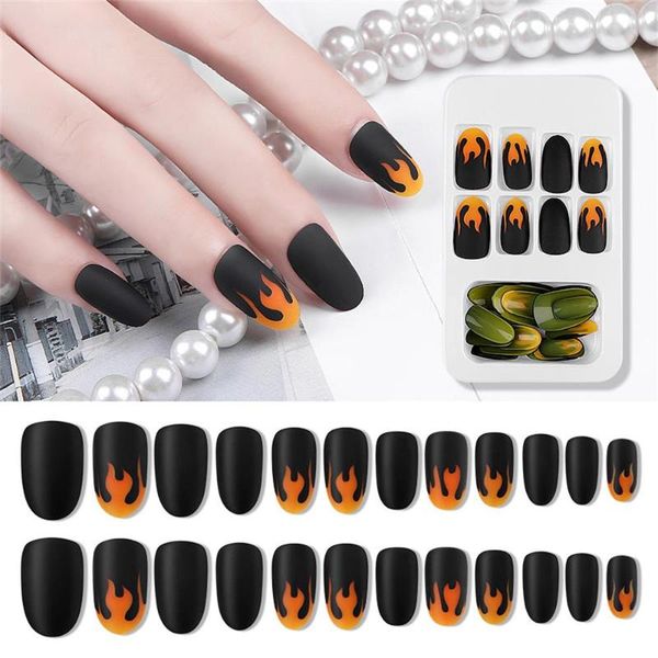 24pc/set matte flame fake nails black punk matte design fashion short round head full cover nail tips fnished nail art, Red;gold
24pc/set matte flame fake nails black punk matte design fashion short round head full cover nail tips fnished nail art, Red;gold