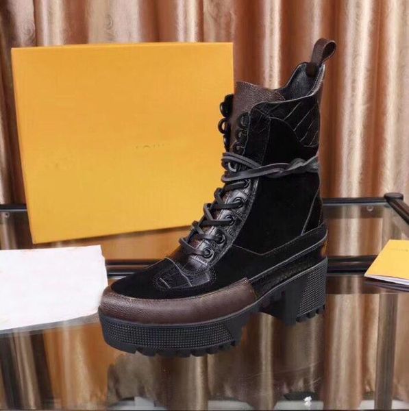 women martin boots fashion flamingos coarse desert boot winter leather luxury woman shoes size 35-42, Black