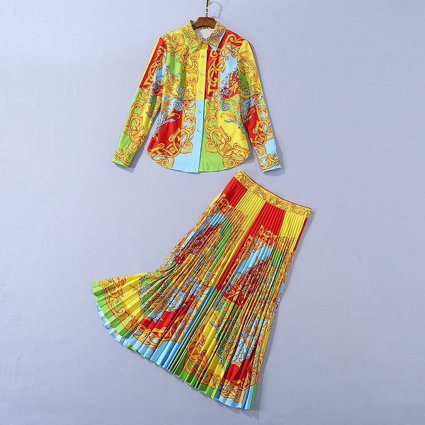 european and american women's clothing 2020 winter new style long sleeve shirt pleated skirt fashion palace retro print suit, White
european and american women's clothing 2020 winter new style long sleeve shirt pleated skirt fashion palace retro print suit, White