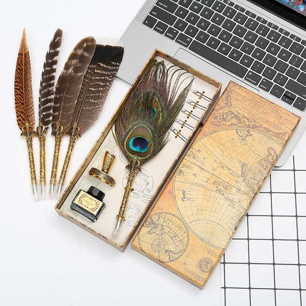novel and unique natural peacock feather dipped in water pen set writing ink luxury gift box customizable logo christmas gift
novel and unique natural peacock feather dipped in water pen set writing ink luxury gift box customizable logo christmas gift