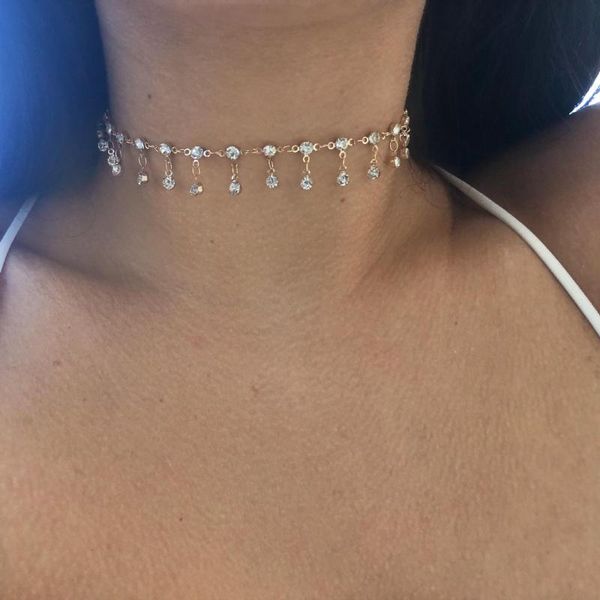 solid gold bezel set dangle fringe choker necklace women choker jewelry for metal chain jewelry necklace for women, Silver
solid gold bezel set dangle fringe choker necklace women choker jewelry for metal chain jewelry necklace for women, Silver