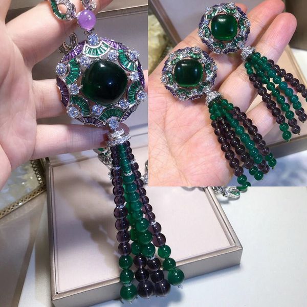 wholesale new designer beads flower earrings 18k white gold plated long tassel pendants necklaces designer party jewelry sets for women, Silver
wholesale new designer beads flower earrings 18k white gold plated long tassel pendants necklaces designer party jewelry sets for women, Silver