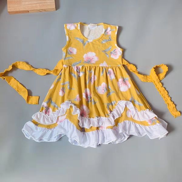 new girl design summer children cotton yellow floral pattern lace dress dark swirl dress with waistband, Red;yellow
new girl design summer children cotton yellow floral pattern lace dress dark swirl dress with waistband, Red;yellow