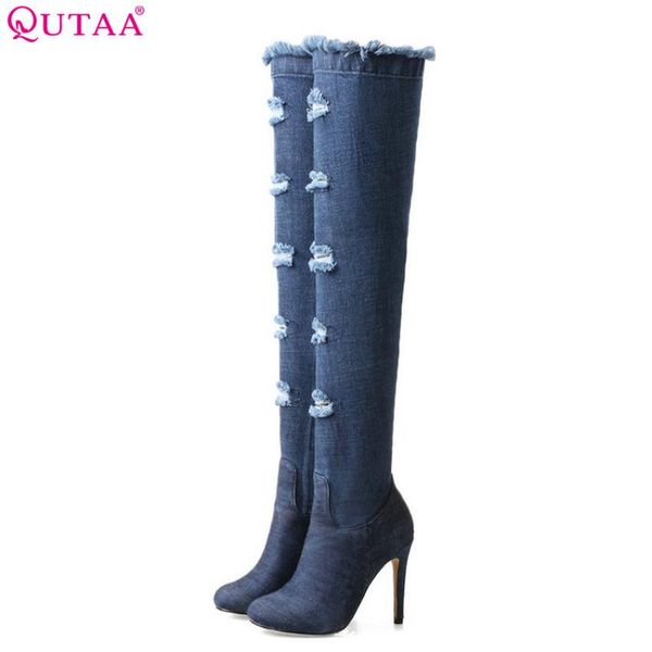 qutaa 2020 women over the knee high boots denim thin high heel round toe fashion zipper westrn style women boots size 34-43, Black
qutaa 2020 women over the knee high boots denim thin high heel round toe fashion zipper westrn style women boots size 34-43, Black