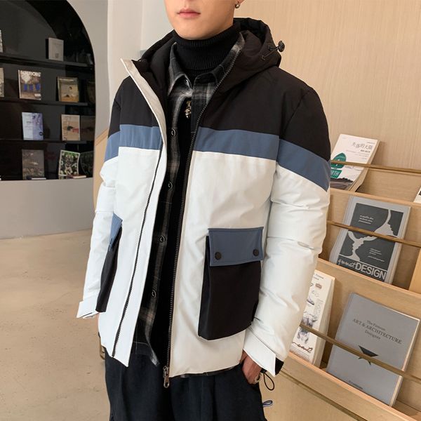men's down & parkas teen cotton coat high collar windproof hooded stitching contrast color male warm slim man, Black
men's down & parkas teen cotton coat high collar windproof hooded stitching contrast color male warm slim man, Black