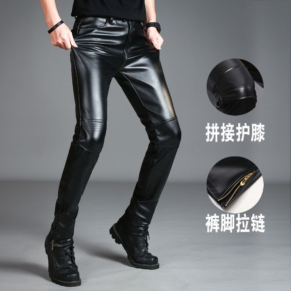 new men's slim fit leather pants winter plus velvet motorcycle pants youth korean skinny leather trend, Black
new men's slim fit leather pants winter plus velvet motorcycle pants youth korean skinny leather trend, Black