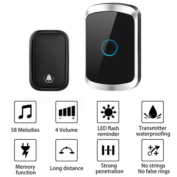 cacazi wireless doorbell led light with 60 chime waterproof push button receivers 150m long range for home security eu plug
cacazi wireless doorbell led light with 60 chime waterproof push button receivers 150m long range for home security eu plug