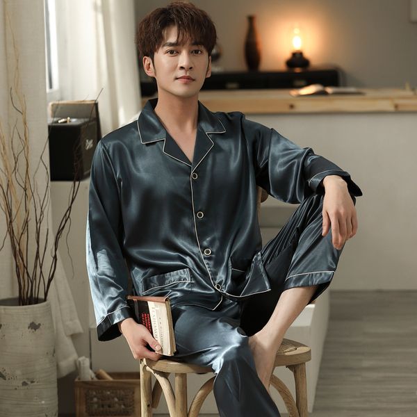 casual loose men's pajamas suit long-sleeved button cardigan trousers loose homewear ice silk comfortable pajama set, Black;brown
casual loose men's pajamas suit long-sleeved button cardigan trousers loose homewear ice silk comfortable pajama set, Black;brown