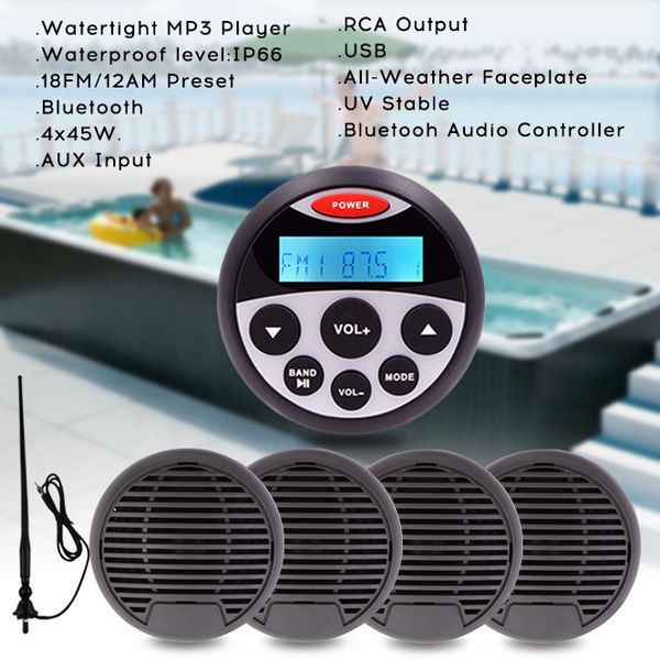waterproof marine bluetooth stereo radio mp3 player sound system + 2 way 3"outdoor stereo speaker + am fm rubber aerial car
waterproof marine bluetooth stereo radio mp3 player sound system + 2 way 3"outdoor stereo speaker + am fm rubber aerial car