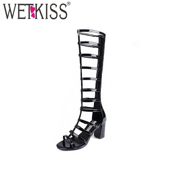 wetkiss gladiator knee boots high women open toe square heels pu footwear zipper fashion high heels summer ladies shoes 2020, Black
wetkiss gladiator knee boots high women open toe square heels pu footwear zipper fashion high heels summer ladies shoes 2020, Black