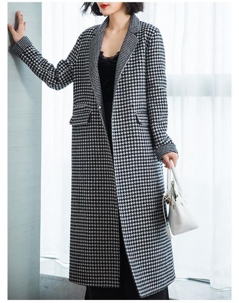 women's wool & blends women 2021 fashion autumn plaid woolen trench coat female long slim winter jackets and coats 37110, Black
women's wool & blends women 2021 fashion autumn plaid woolen trench coat female long slim winter jackets and coats 37110, Black