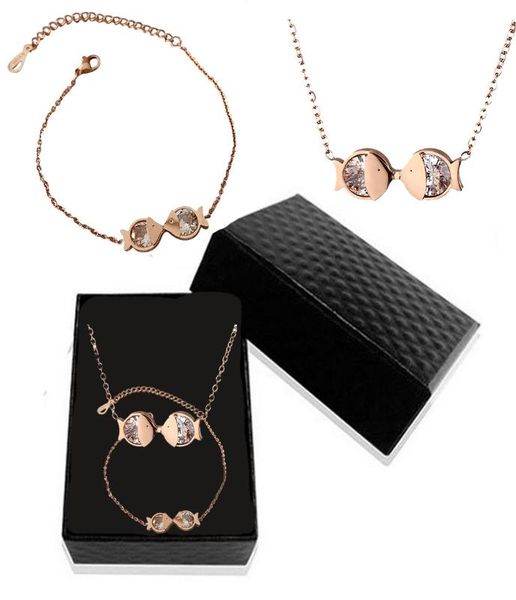 316l titanium steel rose gold large crystal zircon pisces kissing wedding jewelry set, Silver 
316l titanium steel rose gold large crystal zircon pisces kissing wedding jewelry set, Silver