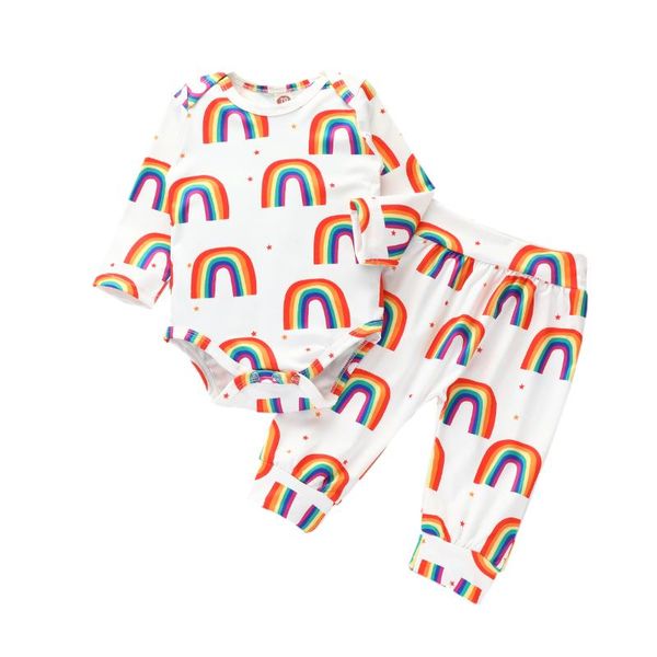 new infant baby girls rainbow long sleeve t-shirts pants clothes 2pcs outfit sets, White
new infant baby girls rainbow long sleeve t-shirts pants clothes 2pcs outfit sets, White