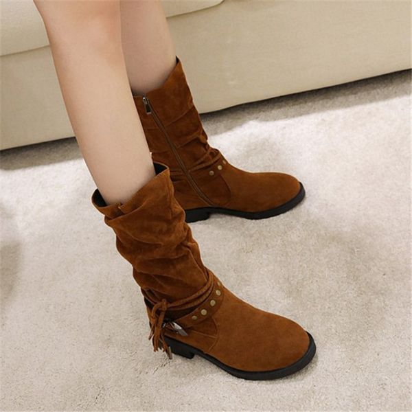 pxelena large size 34-45 buckle rivet western cowboy mid calf boots women faux suede low heels slip on pleated shoes black brown
pxelena large size 34-45 buckle rivet western cowboy mid calf boots women faux suede low heels slip on pleated shoes black brown