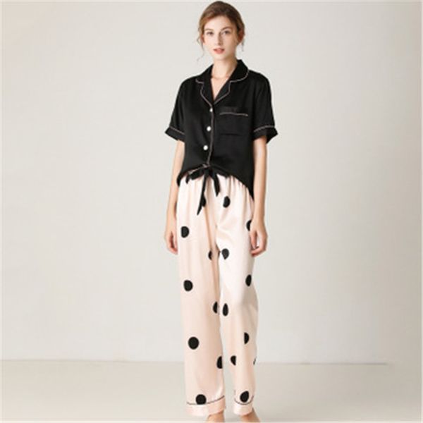 women's pajama set 2 pcs black autumn silk pyjamas suit cute sleepwear short sleeve sleepwear loose pants pjs homewear, Black;red
women's pajama set 2 pcs black autumn silk pyjamas suit cute sleepwear short sleeve sleepwear loose pants pjs homewear, Black;red