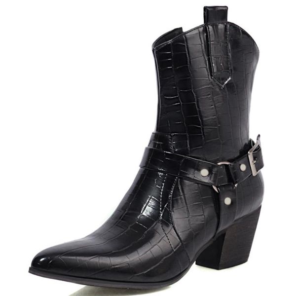 bonjomarisa female fashion pointed toe buckle zipper ankle boots high heels rivet boots women brand shoes woman, Black
bonjomarisa female fashion pointed toe buckle zipper ankle boots high heels rivet boots women brand shoes woman, Black