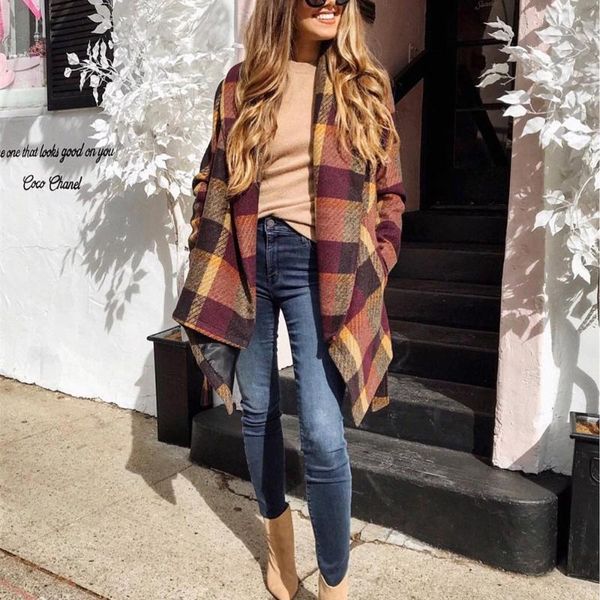 women's wool & blends brand autumn winter plaid coat women woolen coats big turn down collar irregular long female elegante mujer jacke, Black
women's wool & blends brand autumn winter plaid coat women woolen coats big turn down collar irregular long female elegante mujer jacke, Black