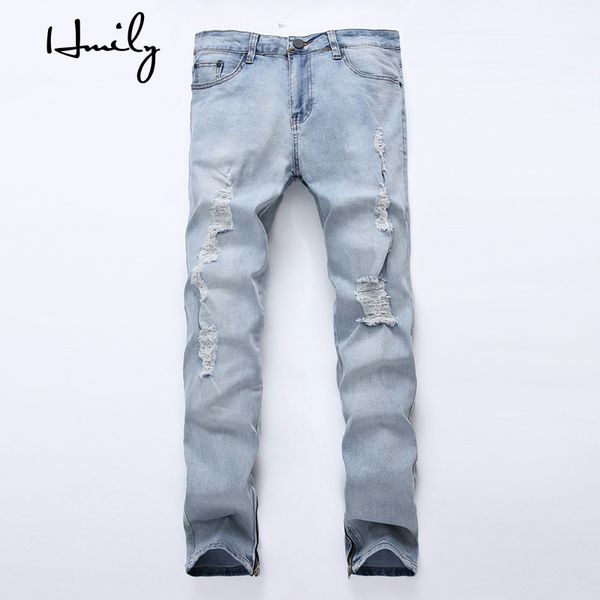 men's jeans hmily fashion knee hole slim distressed men ripped brand streetwear hiphop for stripe pants males, Blue
men's jeans hmily fashion knee hole slim distressed men ripped brand streetwear hiphop for stripe pants males, Blue