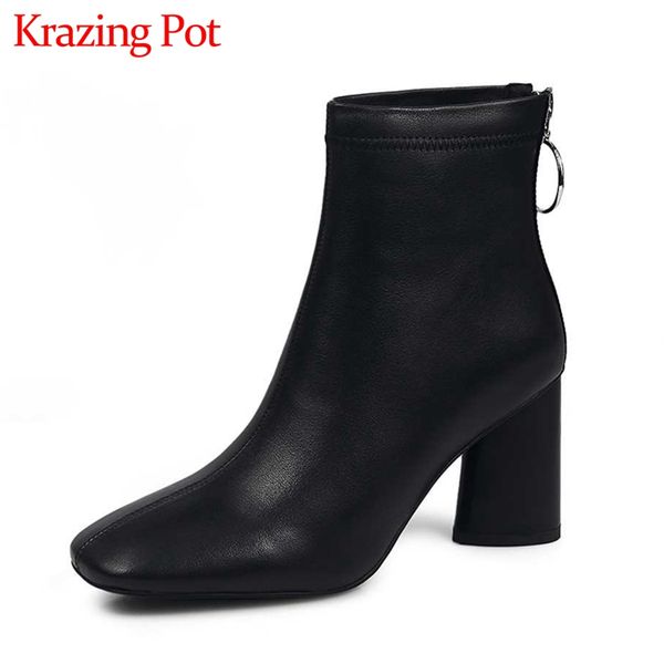 krazing pot simple style black colors genuine leather square toe high heels office lady zip winter warm basic ankle boots l06
krazing pot simple style black colors genuine leather square toe high heels office lady zip winter warm basic ankle boots l06