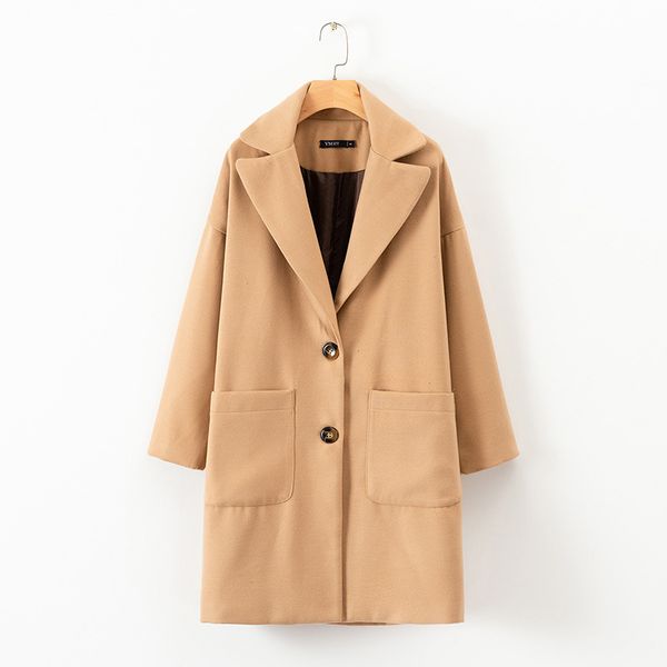 women's wool & blends 2021 autumn and winter long coat thick warm suit lapel large pocket two buckle loose sleeves without caps, Black
women's wool & blends 2021 autumn and winter long coat thick warm suit lapel large pocket two buckle loose sleeves without caps, Black
