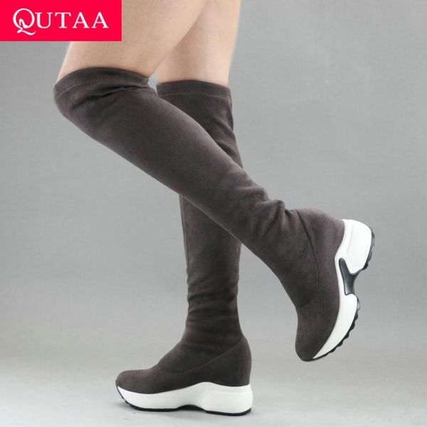 boots qutaa 2021 wedges warm fur round toe women shoes stretch fabrics over the knee autumn winter casual long size 34-43, Black
boots qutaa 2021 wedges warm fur round toe women shoes stretch fabrics over the knee autumn winter casual long size 34-43, Black
