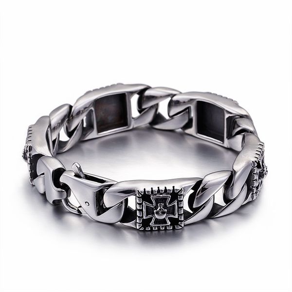 link, chain punk skull bracelets for men high polished stainless steel shiny link cross triangle charm bracelet jewelry, Black
link, chain punk skull bracelets for men high polished stainless steel shiny link cross triangle charm bracelet jewelry, Black