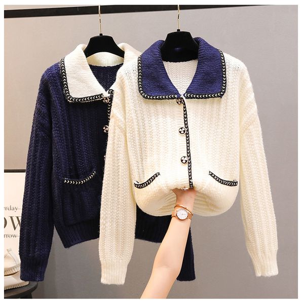 905 2020 brand same style regular long sleeve sweater sweater cardigan blue white lapel neck qian
905 2020 brand same style regular long sleeve sweater sweater cardigan blue white lapel neck qian