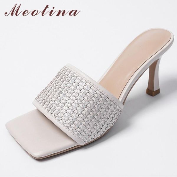 meotina из натуральной кожи на высоком каблуке тапочки кристалл женщины слайды площади toe тонкие каблуки женская обувь летняя женщина санда, Black 
meotina из натуральной кожи на высоком каблуке тапочки кристалл женщины слайды площади toe тонкие каблуки женская обувь летняя женщина санда, Black