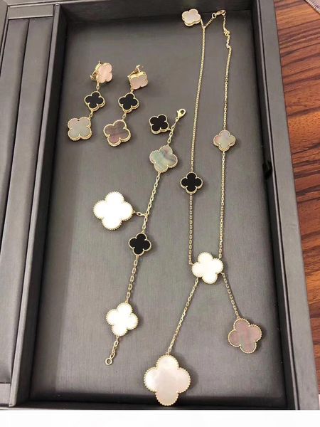 s925 silver punk necklace and bracelet with small and lagre size flower for women wedding jewelry gift and three flower drop earring ps5239a, Black