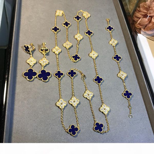 brand 925 sterling silver wedding jewelry set for women gold color necklace blue clover leaf necklace earrings bracelet set, Black
brand 925 sterling silver wedding jewelry set for women gold color necklace blue clover leaf necklace earrings bracelet set, Black