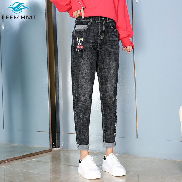 women fashion cartoon letter print jeans office lady slim fit casual denim harem pants female simple wild vintage ripped trouser, Blue
women fashion cartoon letter print jeans office lady slim fit casual denim harem pants female simple wild vintage ripped trouser, Blue
