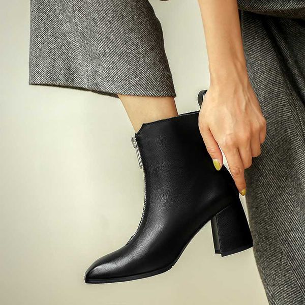 fashion zippers genuine leather women's ankle boots elegant square toe thick high heels ladies boots party casual shoes woman, Black
fashion zippers genuine leather women's ankle boots elegant square toe thick high heels ladies boots party casual shoes woman, Black
