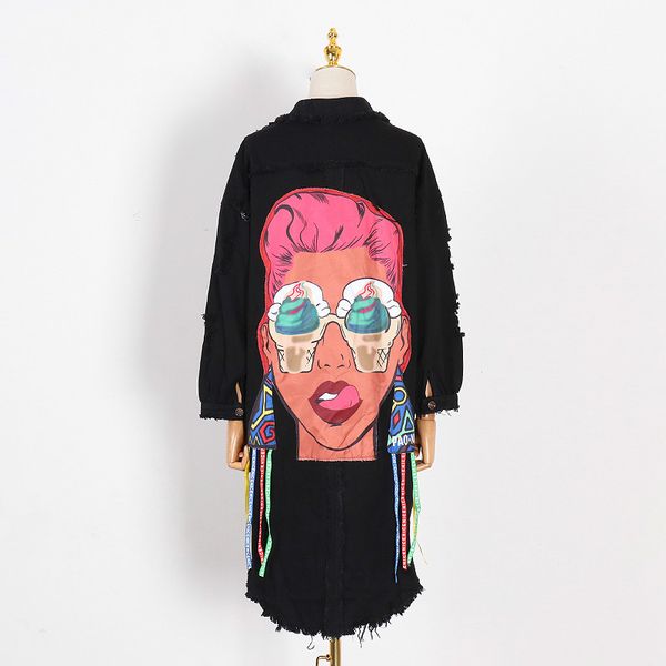 women's trench coats print cartoon windbreaker lapel collar long sleeve patchwork tassel hollow out denim 2021 tide, Tan;black
women's trench coats print cartoon windbreaker lapel collar long sleeve patchwork tassel hollow out denim 2021 tide, Tan;black
