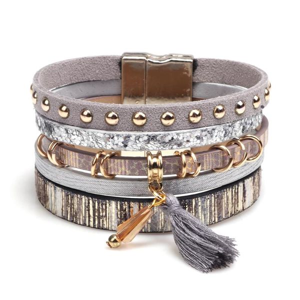 new leather bracelet multi-layer bracelet wrapped female jewelry alloy magnetic buckle tassel pendant bracelets pulsera, Golden;silver
new leather bracelet multi-layer bracelet wrapped female jewelry alloy magnetic buckle tassel pendant bracelets pulsera, Golden;silver