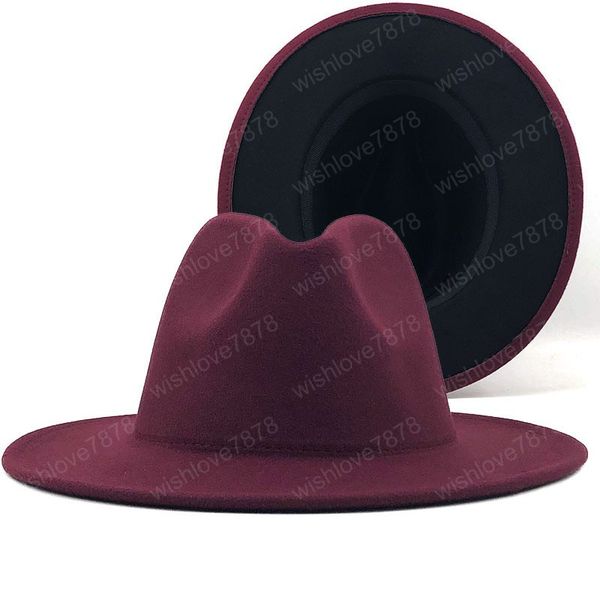 simple outer wine red inner black wool felt jazz fedora hats with thin belt buckle men women wide brim panama trilby cap, Blue;gray
simple outer wine red inner black wool felt jazz fedora hats with thin belt buckle men women wide brim panama trilby cap, Blue;gray