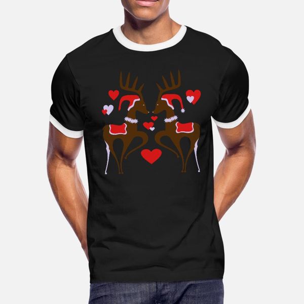 2 reindeers kiss t shirt men knitted 100% cotton plus size 3xl outfit famous building spring autumn slim shirt