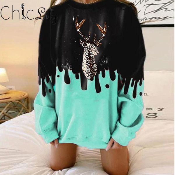 chiclily long sleeve elk print christmas sweatshirt casual loose pullover o-neck women korean hoodies plus size s-5xl, Black
chiclily long sleeve elk print christmas sweatshirt casual loose pullover o-neck women korean hoodies plus size s-5xl, Black