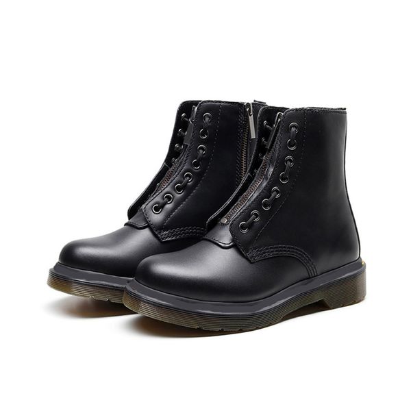 front zipper lace-up black ankle motorcycle boots genuine leather lady fashion winter boots size 35-41