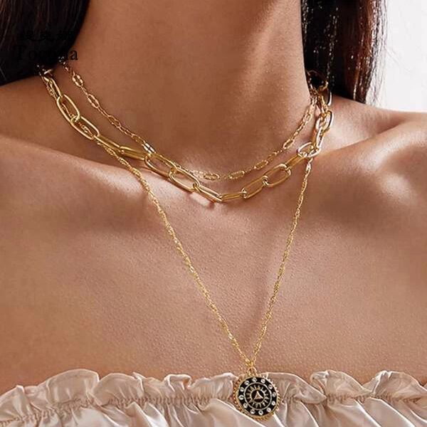 tocona exquisite round pendant necklace for women clear crystal stone gold color chain choker geometric jewelry gift 10080, Silver
tocona exquisite round pendant necklace for women clear crystal stone gold color chain choker geometric jewelry gift 10080, Silver