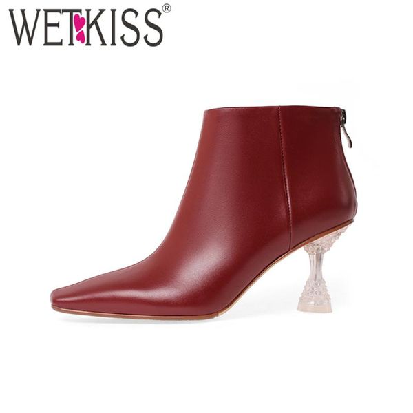 wetkiss women's ankle boots transparent crystal heel fashion pointed toe zipper party wedding boots, Black
wetkiss women's ankle boots transparent crystal heel fashion pointed toe zipper party wedding boots, Black