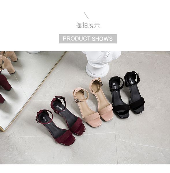 2020 new summer thick heeled large size sandals wild open-toe buckle high-heeled women's shoes, Black