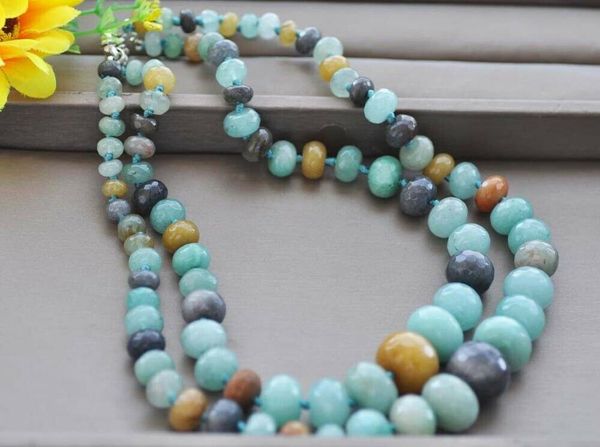 2row 17-18" 20mm round faceted blue amazon-stone bead tower necklace, Silver
2row 17-18" 20mm round faceted blue amazon-stone bead tower necklace, Silver