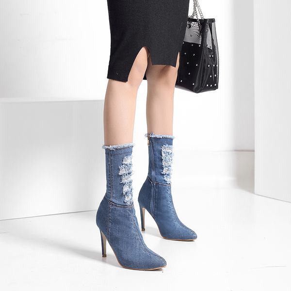 2020 luxury autumn denim jeans women boots mid-calf pointed toe women high heel pointed toe lace-up boots zapatos mujer, Black
2020 luxury autumn denim jeans women boots mid-calf pointed toe women high heel pointed toe lace-up boots zapatos mujer, Black