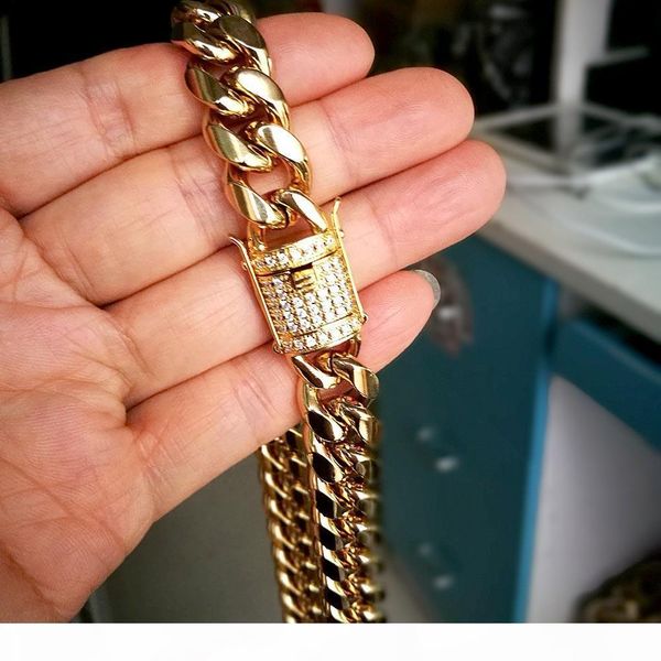 316l stainless steel 18k gold plated cast clasp & diamond cuban chain necklace men hip hop curb chains jewelry 14mm 20" 22" 24&quo, Silver
316l stainless steel 18k gold plated cast clasp & diamond cuban chain necklace men hip hop curb chains jewelry 14mm 20" 22" 24&quo, Silver