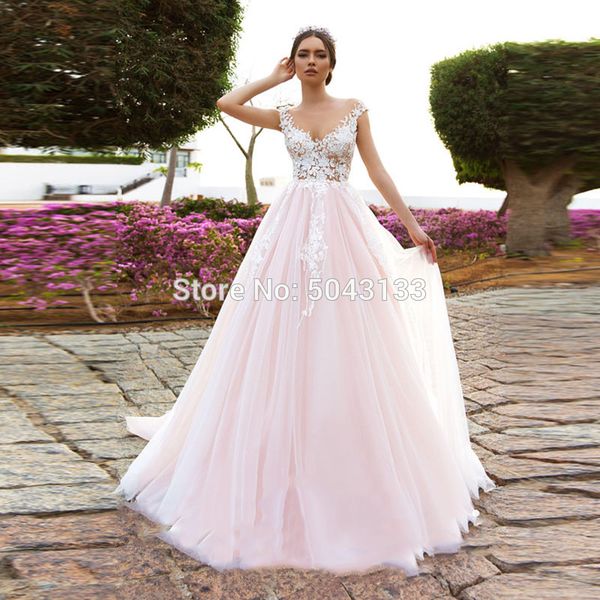 tempting pink flowers applique wedding dresses 2020 scoop neck a line nude tulle bridal gowns beach floor length bride dress, Blue;red
tempting pink flowers applique wedding dresses 2020 scoop neck a line nude tulle bridal gowns beach floor length bride dress, Blue;red