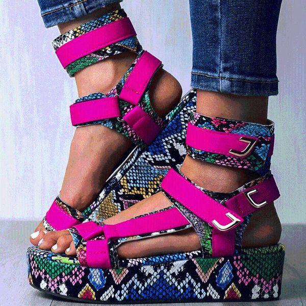 women's 2020 big size 44 ins flat platform multi snake fashion sandals summer shoes, Black 
women's 2020 big size 44 ins flat platform multi snake fashion sandals summer shoes, Black