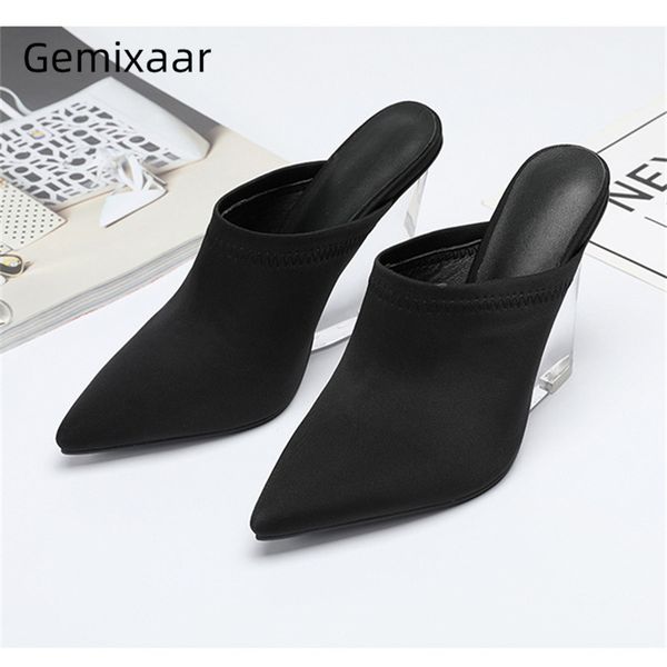 pointed toe runway shoes woman unique clear crystal wedges luxury satin stretch slim high heel slippers women, Black
pointed toe runway shoes woman unique clear crystal wedges luxury satin stretch slim high heel slippers women, Black
