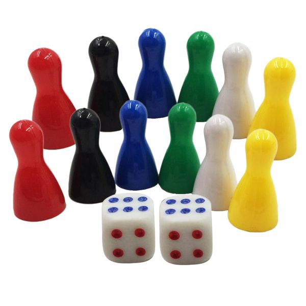 12pcs 25mm Vintage Replacement Plastic Game Pieces Chessman And Dice Kids Toys