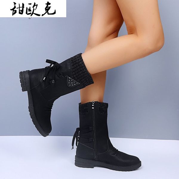 boots 2021 winter women's fashion lace-up square-heel suede round toe low heel warm calf botas mujer, Black
boots 2021 winter women's fashion lace-up square-heel suede round toe low heel warm calf botas mujer, Black